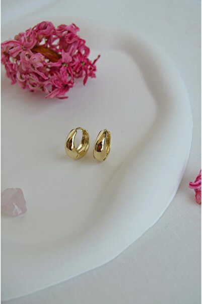 Sacce Scarves&Accessories Gold Renk Bombeli Düz Halka Küpe