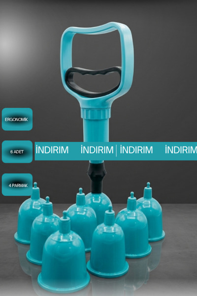 KUPAFİX Mineralin 6 Lı Medikal Masaj Spa Kupası Seti 4 Parmak Pompa Hacamat K...