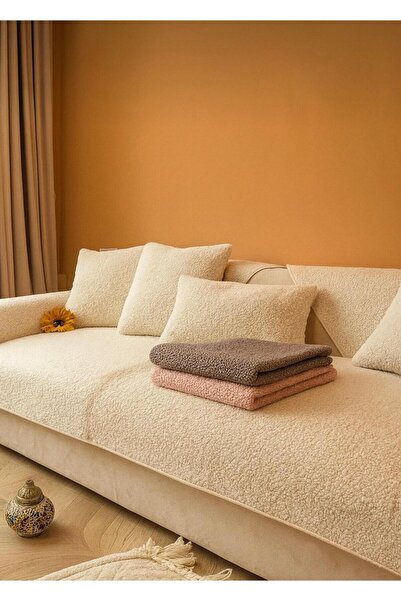 MER HOME Teddy Curly Λούτρινο Καναπές Τριών Ατόμων - 80*190cm Εκρού