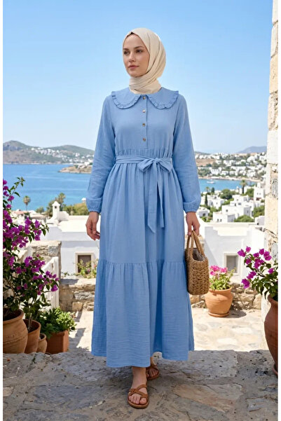 sefamerve Φόρεμα από ύφασμα μουσελίνας με βολάν στο λαιμό και ζώνη στη μέση 0...