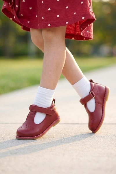 Cevoclub kids Genuine Leather Velcro Orthopedic İlkadım Shoes Red Cv-473