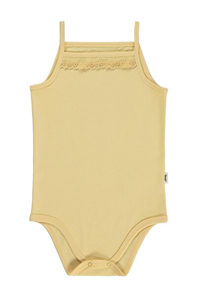 Civil Baby Penye İp Askılı Dantelli Kız Çıtçıtlı Badi - Sarı