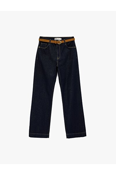 Koton Normal Bel Pamuklu Kemerli Düz Paça Denim Pantolon - Straight Fit Jean