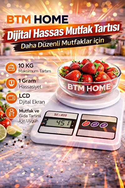 btm home Mutfak Tartısı Dijital Hassas 10 Kg 1 Gr LCD Mutfak Terazisi Elektro...