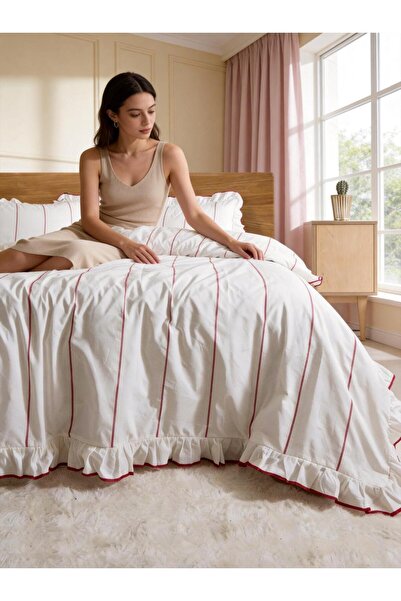 BESTİNA GOLD Σετ Παπλωματοθήκης Μονό Κρεβάτι 100% Βαμβάκι με Στολίδι Οβερλοκ ...