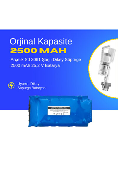 Arçelik Sd 3061 Şarjlı Dikey Süpürge 2500 mAh 25,2 V Batarya – Orjinal Uyumlu...