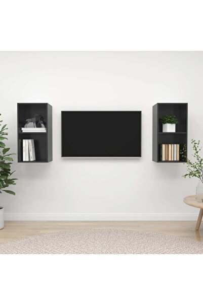 Concept Dulapuri TV montaj pe perete, 2 buc., gri extralucios, PAL