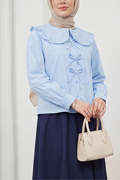 Modamorfo Βρεφικό πουκάμισο με λεπτομέρεια κορδέλας στο γιακά - μπλε ναυτικό