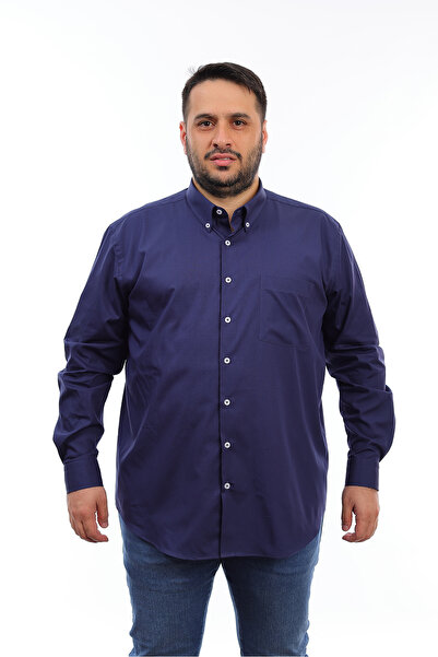 TOUSUS Men's Large Size Navy Blue Cotton Button Collar Pocket Long Sleeve Shi...