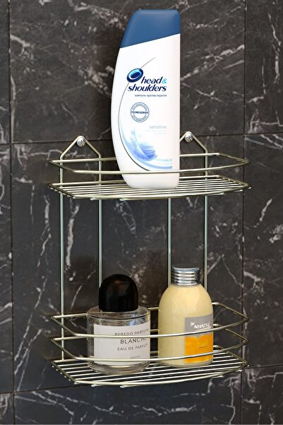 Teknotel İki Katlı Banyo Duş Rafı Altın Sarı BK008