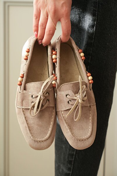 MODAADAM Γυναικεία χάντρα Ragus Detail Επίπεδη σόλα Μπαλαρίνα - Βιζόν