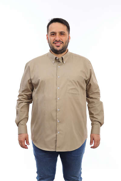 TOUSUS قميص رجالي كبير الحجم من القطن الكاكي بأكمام طويلة وجيب طية صدر السترة...