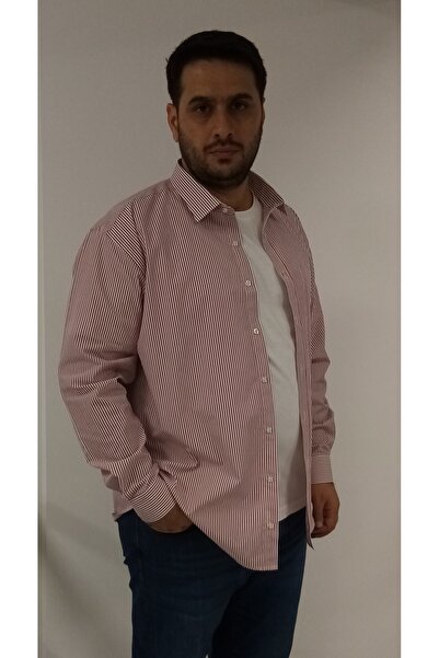 TOUSUS قميص رجالي مقاس كبير باللون الأحمر الداكن مخطط BTL-6139-TSS