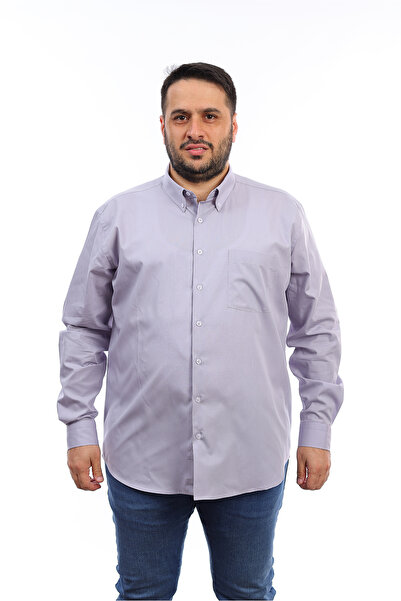 TOUSUS قميص رجالي كبير الحجم من القطن الرمادي بأكمام طويلة وجيب طية صدر الستر...