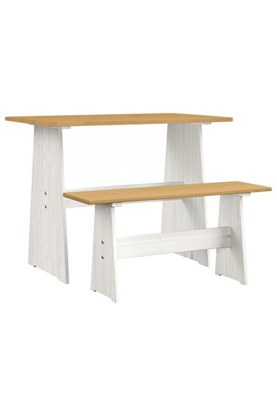 Concept Kitchen table with bench, honey brown and white, solid pine wood