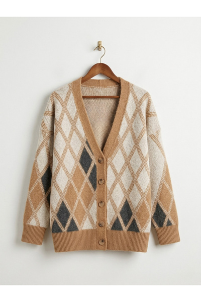 Retrobird Μοτίβο Μπακλαβά επένδυση fleece Γυναικεία Ζακέτα Camel