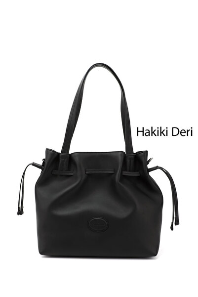 GÖNDERİ(R) Women's Black Genuine Leather Hand and Shoulder Bag