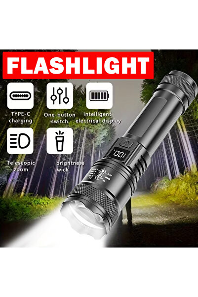 S384-A High Strong Power Led Flashlights 300000LM Tactical Torch with Display Light USB Charging Cam