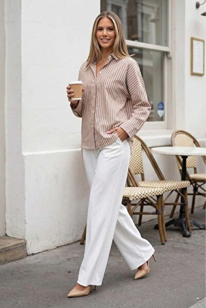 Madmext Γυναικείο πουκάμισο Camel ριγέ MG2410