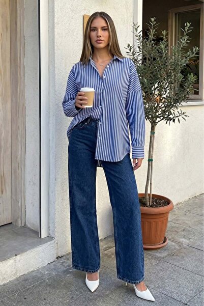 Madmext Γυναικείο πουκάμισο Navy Blue ριγέ Mg2410