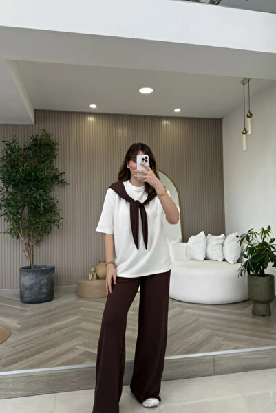 Oxygen Scarfs Modal Women's T-Shirt Tracksuit Set with Scarf Detail