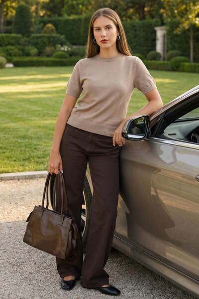 Madmext Γυναικείο πλεκτό μπλουζάκι Mink Crew Neck MG2703