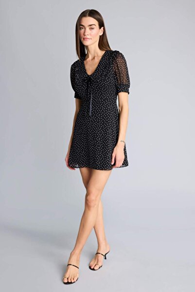 DeFacto Afra x Μίνι φόρεμα σιφόν με V λαιμόκοψη και πουά H3319AX26SP