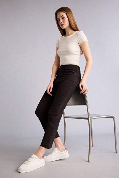 DeFacto Παντελόνι τζιν με κοντό μήκος, σε γραμμή καμπάνα, ψηλόμεσο και μήκος ...