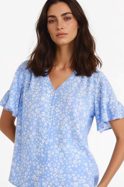 DeFacto Κοντομάνικο πουκάμισο με λαιμόκοψη με κανονική εφαρμογή D2810AX25SM