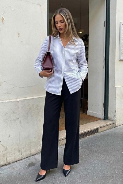 Madmext قميص نسائي مخطط باللون الأبيض Mg2410