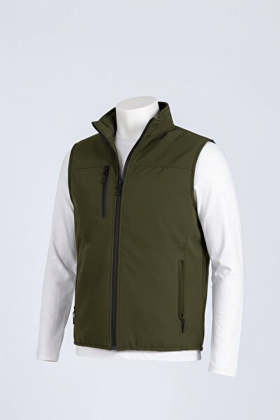 Vatan Tekstil Dik Yaka Slim Fit 3 Cepli Softshell Erkek Yelek Su İtici Kumaş