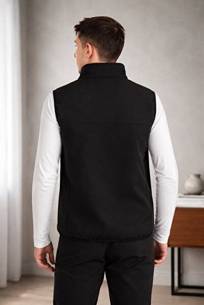 Vatan Tekstil Dik Yaka Slim Fit 3 Cepli Softshell Erkek Yelek Su İtici Kumaş
