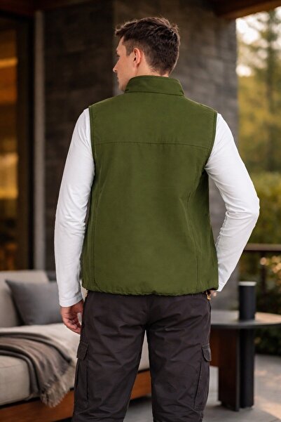 Vatan Tekstil Dik Yaka Slim Fit 3 Cepli Softshell Erkek Yelek Su İtici Kumaş