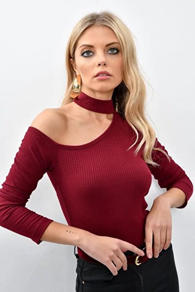 Cool & Sexy Γυναικεία μπορντώ μπλούζα με έναν ώμο CG53