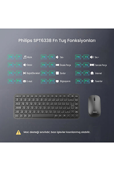 Philips Spt6338 Kablosuz Set Türkçe Q Klavye Ve Mouse Seti Kablosuz Klavye Kablosuz Mouse Siyah