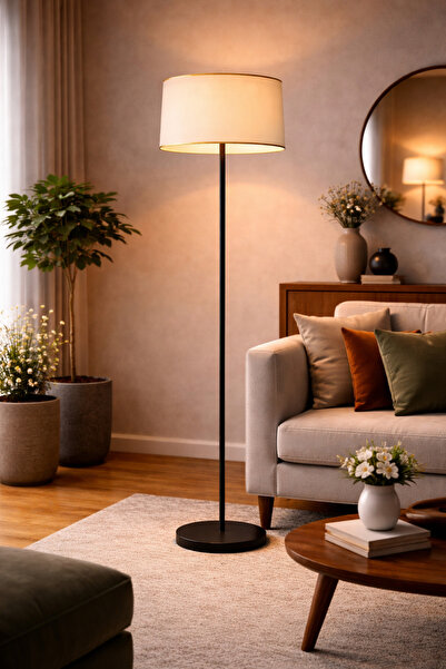 retro home design Siyah Model Silindir Beyaz Gold Detaylı Kumaş Şapkalı Lamba...