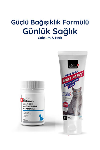 Dr. Nature's Kedi Tüy & Kemik Desteği Paketi (Malt + Calcium)