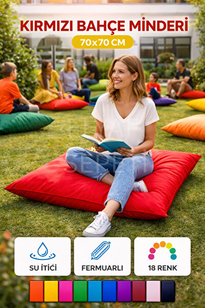 Elyaf Sepeti Kırmızı Su Geçirmez Bahçeminderi Yer Minderi- 70x70 Cm
