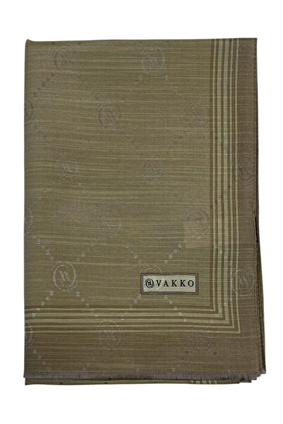 Vakko شال من الحرير القطني - مونوغرام مع حواف - أخضر ناعم