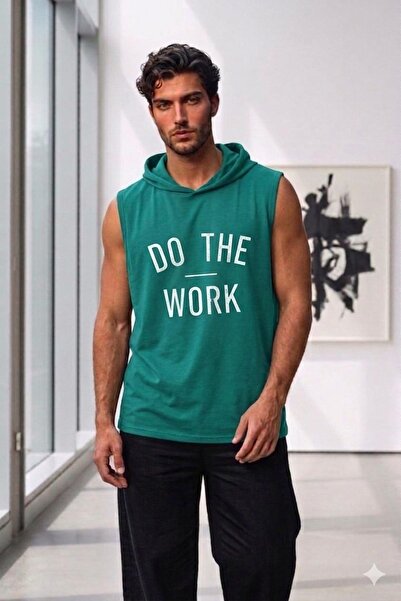 CAST COLLECTİON Men's Green Printed Athlete Do the Work Printed Hooded Unders...