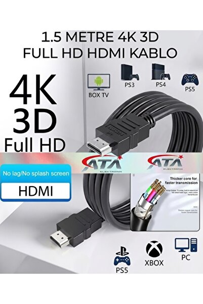 ATAELEKTRONİK 1.5 Metre 4k 3d Full Hd Hdmı Kablo Box Tv Ps3 Ps4 Ps5 Xbox Xiao...