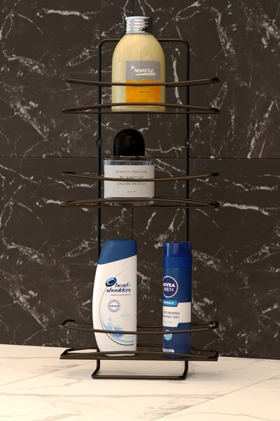 Teknotel Üç Katlı Banyo Duş Rafı Mat Siyah BK006