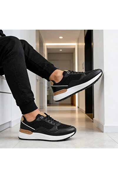 Tmall Pantofi sport bărbătești, cu inserții de plasă, B4054, Negru