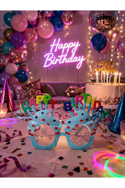 BeySüS Happy Birthday Parti Gözlük Cupcake Temalı Mavi