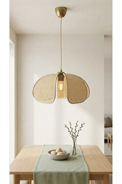 Decodelight Hasır Hazeran Rattan Açık Krem Papatya  Model Bal Renk Camlı Ev C...