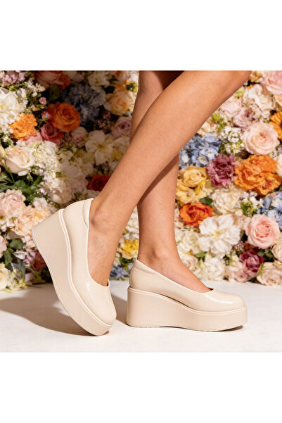 Tmall Pantofi casual de dama,Din piele ecologica,Cu platforma,P1258, Bej Lucios
