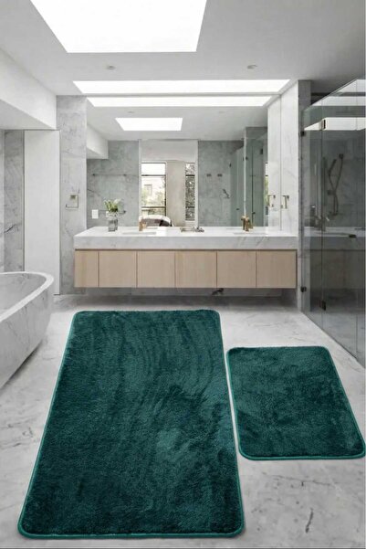 Teksev Relax Petrol Yeşili Büyük Boy 80x150 + 50x80 cm 2'li Banyo Halısı Pasp...