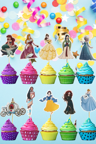 Charmira Store Prenses Cupcake pasta Süsü 10 Adet Kız Çocuk Doğum Günü Pasta ...