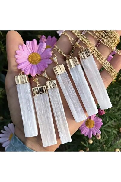 Ezera Κολιέ με κρύσταλλο σεληνίτη, ακατέργαστη ημιπολύτιμη πέτρα, Sunee, επιχ...