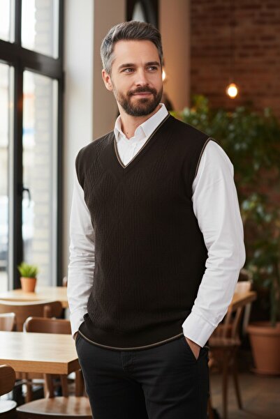 Kamalı Ανδρικό πλεκτό πουλόβερ με σχέδιο, μαύρο, που δεν συρρικνώνεται και δε...